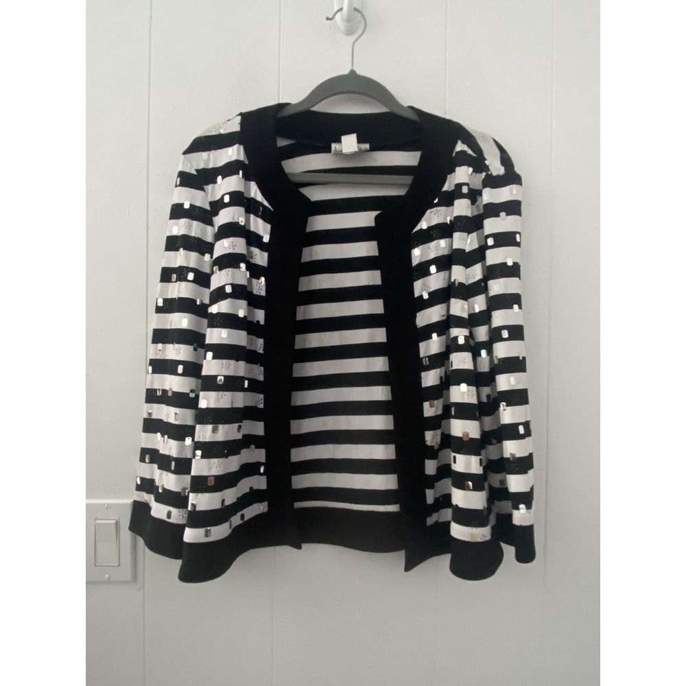 Vtg Joseph Ribkoff Striped Sequin Jacket Black White Mirror Accents Canada Sz 4